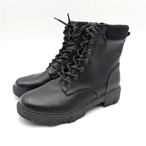 Dr. Scholl's Headstart Combat Boots Women's Black Faux Leather Size US7M EU37